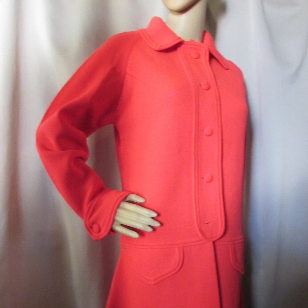 SALE Puccini 1970 Era Coat Dress Red Wool Knit Made in Hong Kong